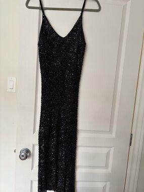 Versace Jeans Collection Black Sequin Maxi Slip Dress